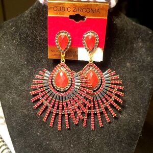 Red and Gold Statement Earrings